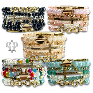 Mixed charm and bead multi strand bracelet