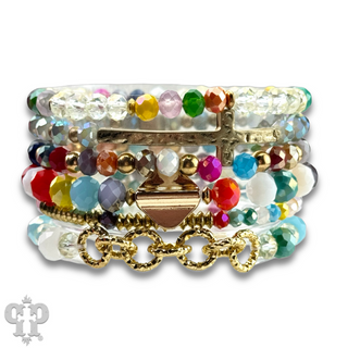 Mixed charm and bead multi strand bracelet