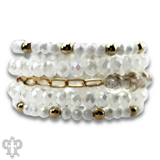 Five strand faceted bead and glitter glass bracelet