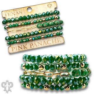 Five strand faceted bead and glitter glass bracelet