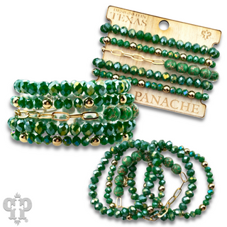 Five strand faceted bead and glitter glass bracelet