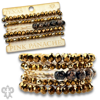 Five strand faceted bead and glitter glass bracelet