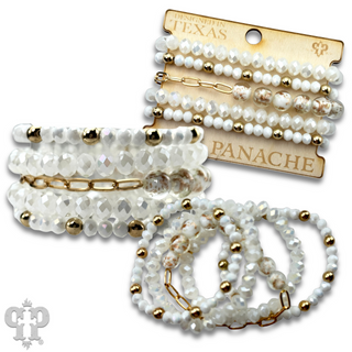 Five strand faceted bead and glitter glass bracelet