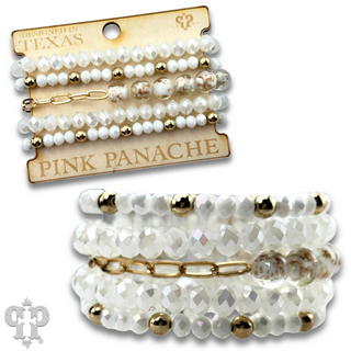 Five strand faceted bead and glitter glass bracelet