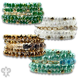 Five strand faceted bead and glitter glass bracelet