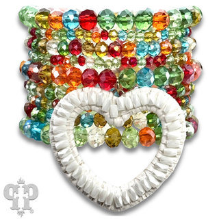 Nine strand bracelet set with large heart charm