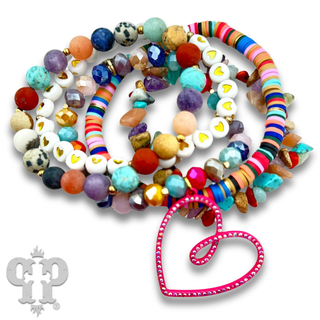 Nine strand bracelet with open heart charm