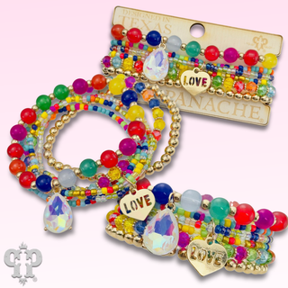 Multi-color bead bracelet with love charm