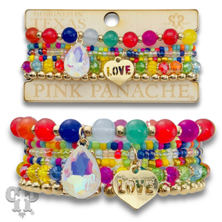 Multi-color bead bracelet with love charm