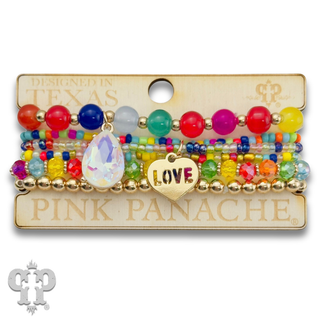 Multi-color bead bracelet with love charm