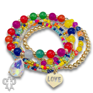 Multi-color bead bracelet with love charm