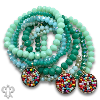 Turquoise color bead bracelet with seed bead charms