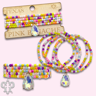Multi-color bead bracelet with rhinestone teardrop charm