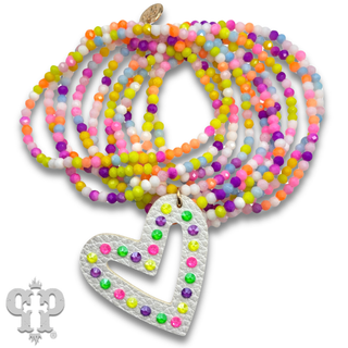 Multi-color bead bracelet with leatherette heart