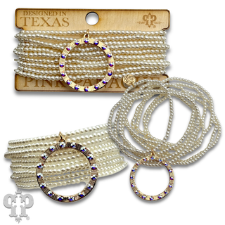 Multi-strand pearl stretch bracelet with charm