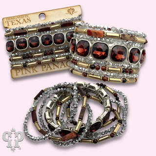 Burgundy rhinestone bracelet stack