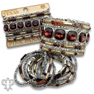 Burgundy rhinestone bracelet stack