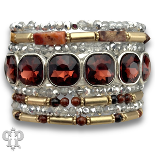 Burgundy rhinestone bracelet stack