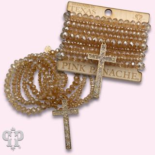 Nine strand faceted bead bracelet with crushed cross bracelet
