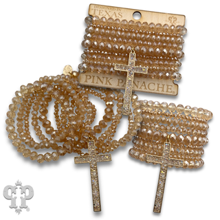 Nine strand faceted bead bracelet with crushed cross bracelet