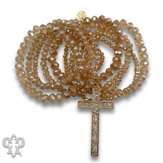 Nine strand faceted bead bracelet with crushed cross bracelet