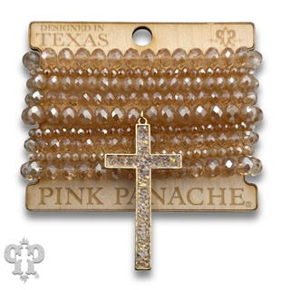 Nine strand faceted bead bracelet with crushed cross bracelet