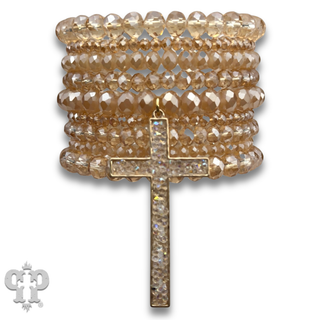 Nine strand faceted bead bracelet with crushed cross bracelet