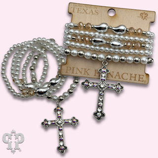Five strand bracelet and cross charm with crystals from Swarovski®