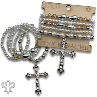 Five strand bracelet and cross charm with crystals from Swarovski®
