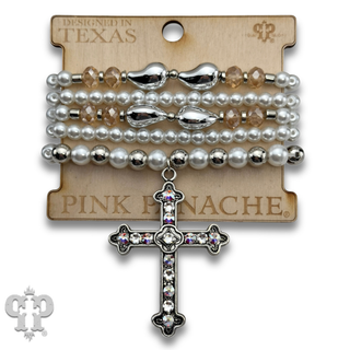 Five strand bracelet and cross charm with crystals from Swarovski®