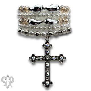 Five strand bracelet and cross charm with crystals from Swarovski®