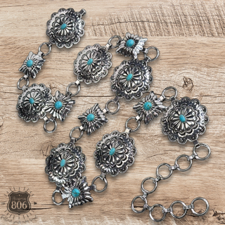 Western round and square concho link belt