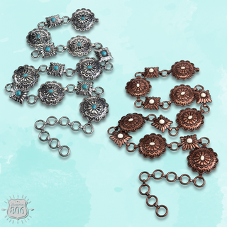 Western round and square concho link belt