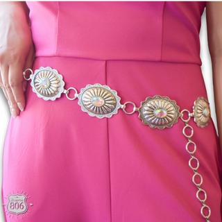Western concho link belt with rhinestone center
