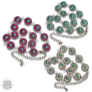 Western flower rhinestone concho link belt