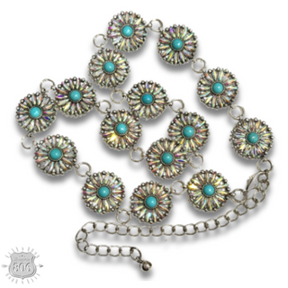Western flower rhinestone concho link belt