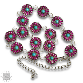 Western flower rhinestone concho link belt