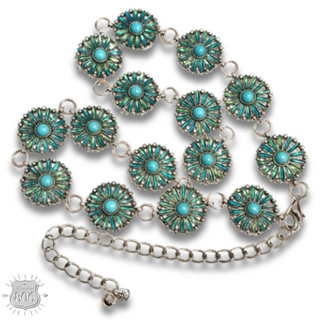 Western flower rhinestone concho link belt