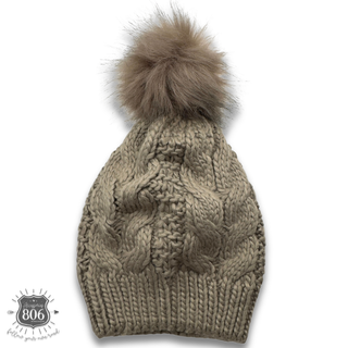 Cable knit pom-pom beanie