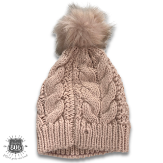 Cable knit pom-pom beanie
