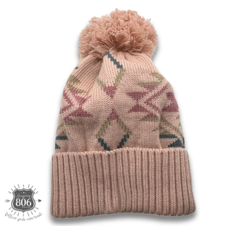 Western Aztec print pom-pom beanie