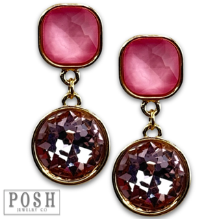 Round and square rhinestone dangle earring