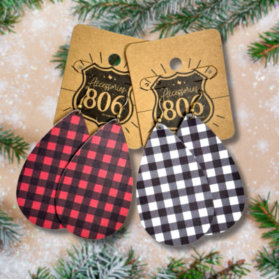 Buffalo plaid print teardrop earring, last call