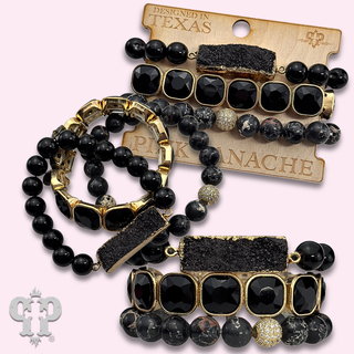 Black bead, druzy and rhinestone bracelet - LC