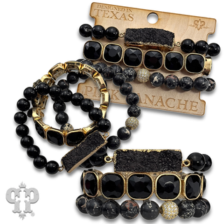 Black bead, druzy and rhinestone bracelet - LC