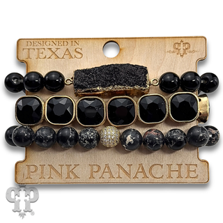 Black bead, druzy and rhinestone bracelet - LC