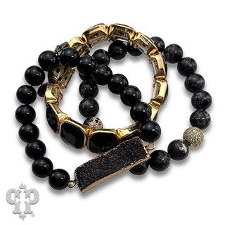 Black bead, druzy and rhinestone bracelet - LC