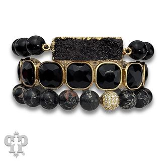 Black bead, druzy and rhinestone bracelet - LC
