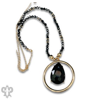 Bead and chain necklace with large rhinestone charm, last call