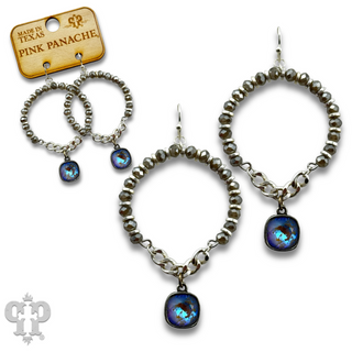 Gray faceted bead circle earring, Austrian crystal